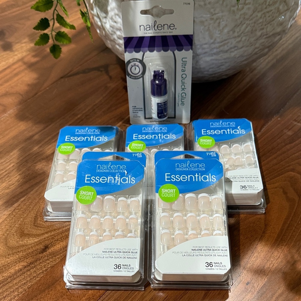 Nailene Essentials Short Court French Manicure Square Nails Lot NWT